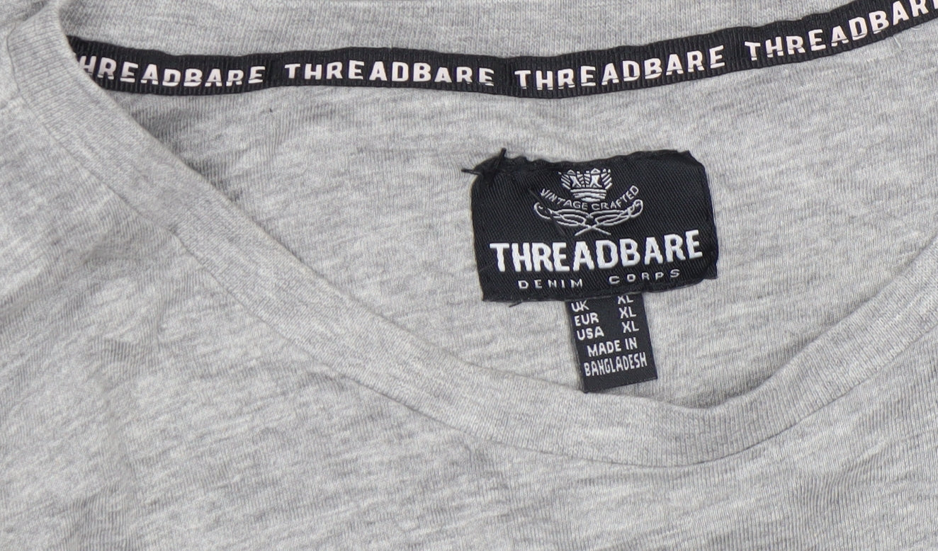 Threadbare Men's Grey XL V-Neck Cotton Jersey T-Shirt