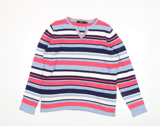 ISLE Women’s Multicoloured Cotton Striped V-Neck Jumper L