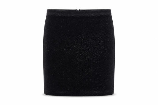 Front view of Reiss Women’s Black Sparkle Velvet Pencil Skirt, size M