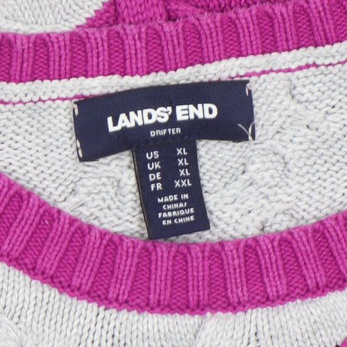 Lands' End Women's Multicoloured XL Cable-Knit Cotton Jumper