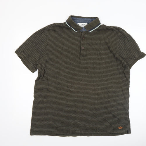 Pilot Men’s Green Striped Cotton Polo Shirt XL Regular Fit
