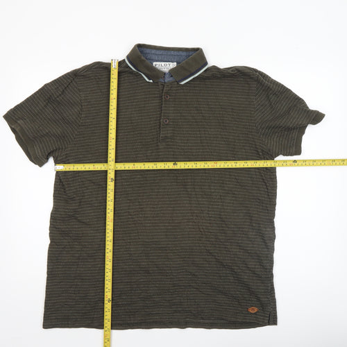 Pilot Men’s Green Striped Cotton Polo Shirt XL Regular Fit