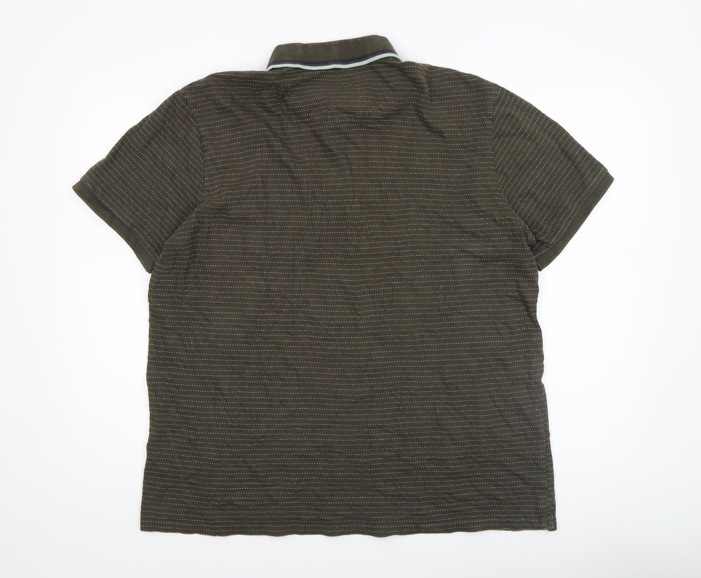 Pilot Men’s Green Striped Cotton Polo Shirt XL Regular Fit