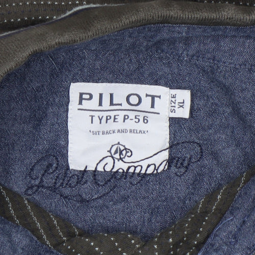 Pilot Men’s Green Striped Cotton Polo Shirt XL Regular Fit