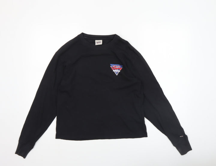 Tommy Jeans Women's Black Long Sleeve Crew Neck Cotton T-Shirt S