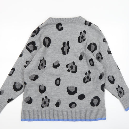 Fig & Basil Women's Grey Animal Print V-Neck Knit Jumper Size 12-14