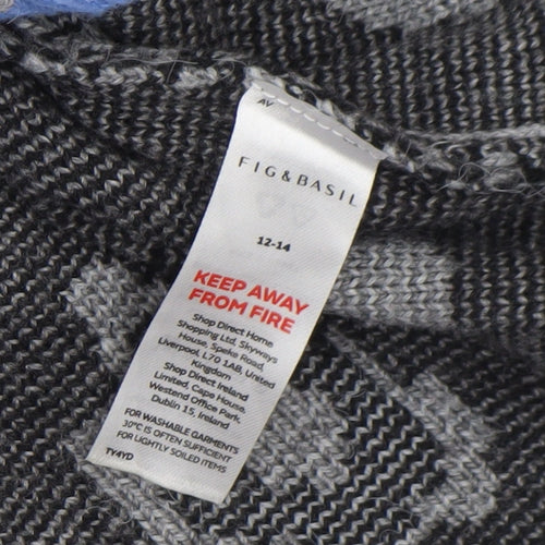 Fig & Basil Women's Grey Animal Print V-Neck Knit Jumper Size 12-14