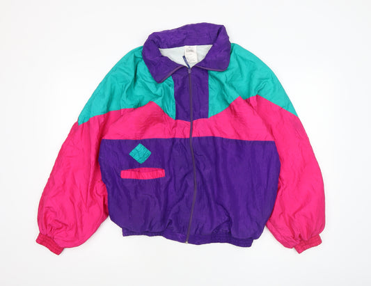 Club Mania Women's Multicoloured 80s Nylon Windbreaker Jacket Size 12