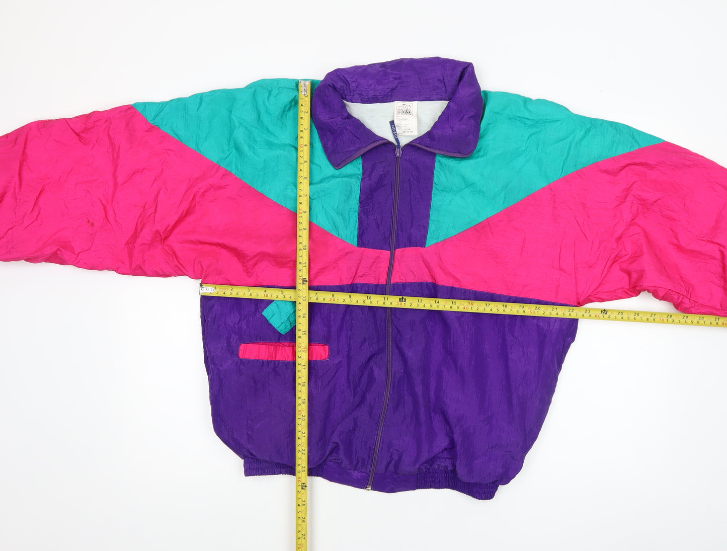 Club Mania Women's Multicoloured 80s Nylon Windbreaker Jacket Size 12