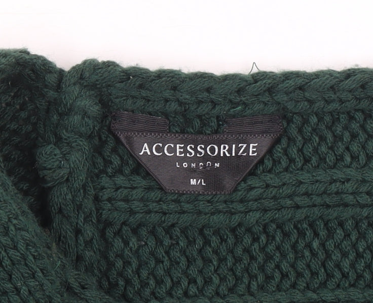 Accessorize Women Green Acrylic Cape Poncho M/L Knit Autumn Winter