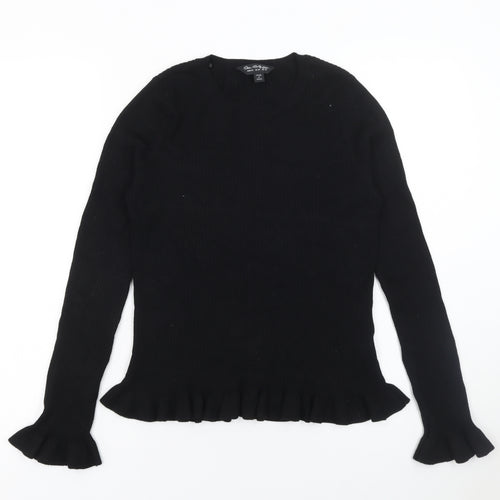 Miss Selfridge Women's Black Ruffle Trim Crew Neck Jumper Size 14