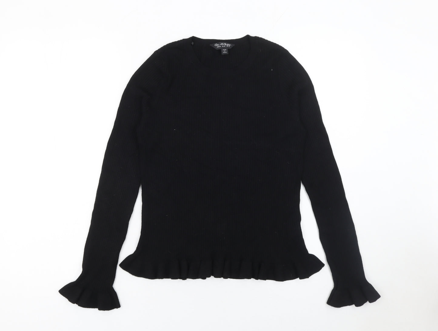 Miss Selfridge Women's Black Ruffle Trim Crew Neck Jumper Size 14