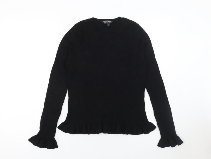 Miss Selfridge Women's Black Ruffle Trim Crew Neck Jumper Size 14