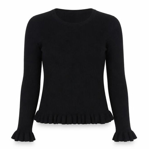 Miss Selfridge Women's Black Ruffle Trim Crew Neck Jumper Size 14