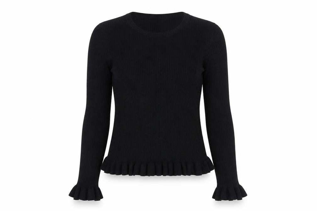 Miss Selfridge Women's Black Ruffle Trim Crew Neck Jumper Size 14