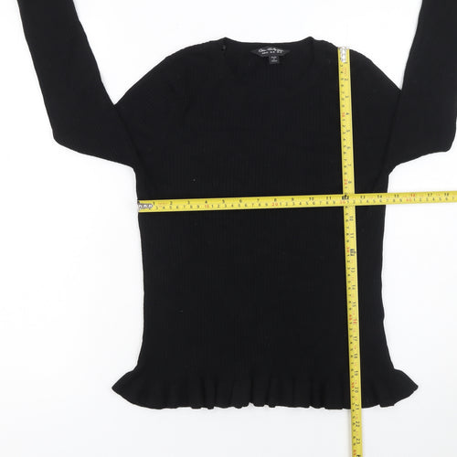 Miss Selfridge Women's Black Ruffle Trim Crew Neck Jumper Size 14