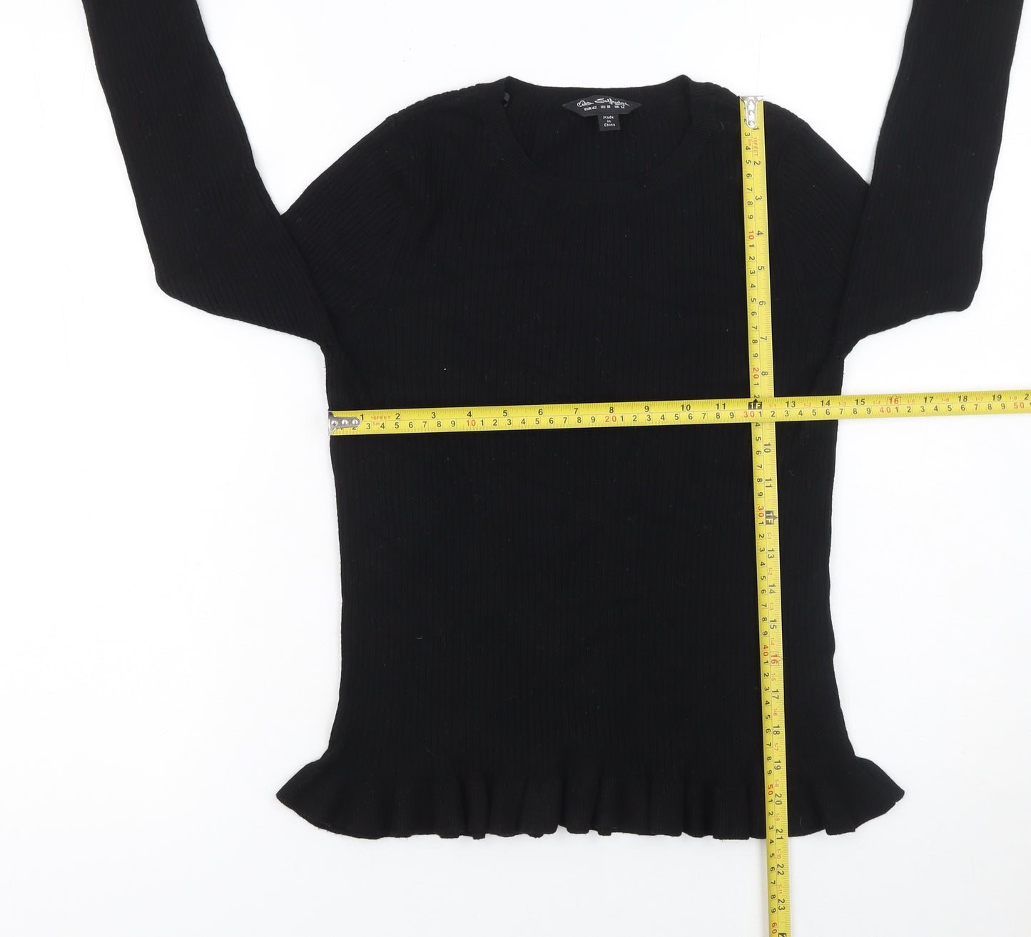 Miss Selfridge Women's Black Ruffle Trim Crew Neck Jumper Size 14