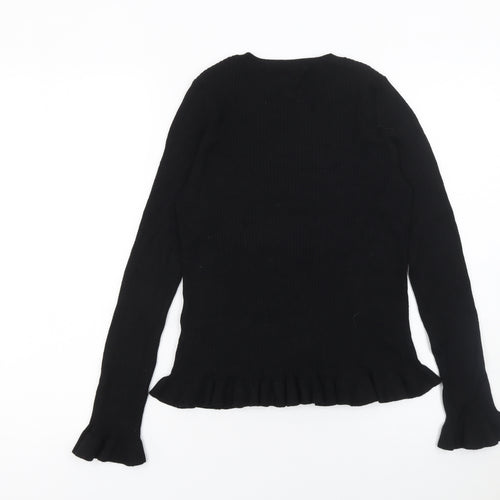 Miss Selfridge Women's Black Ruffle Trim Crew Neck Jumper Size 14
