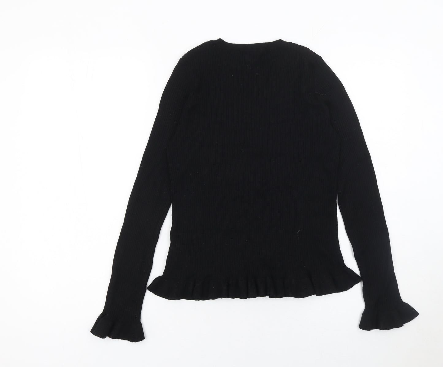 Miss Selfridge Women's Black Ruffle Trim Crew Neck Jumper Size 14