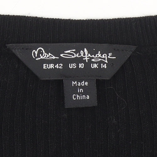 Miss Selfridge Women's Black Ruffle Trim Crew Neck Jumper Size 14