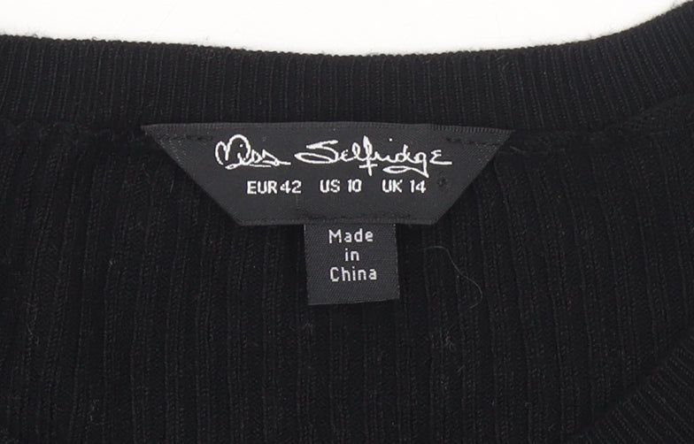 Miss Selfridge Women's Black Ruffle Trim Crew Neck Jumper Size 14