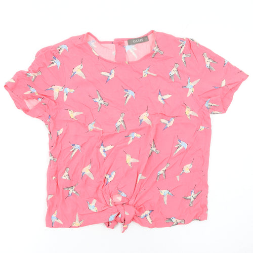 Oasis Womens Pink Bird Print Cropped Button Blouse Size 12