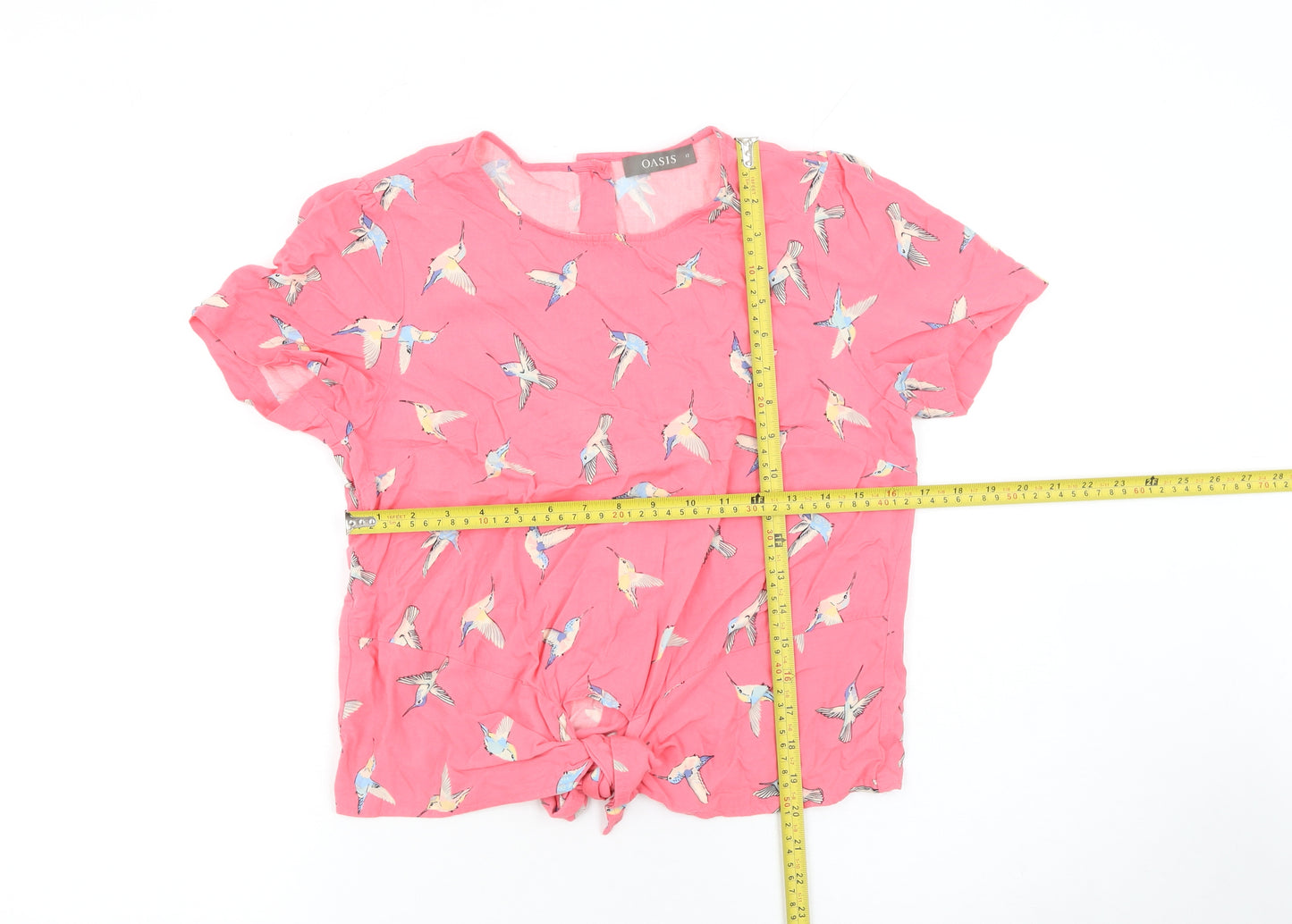 Oasis Womens Pink Bird Print Cropped Button Blouse Size 12