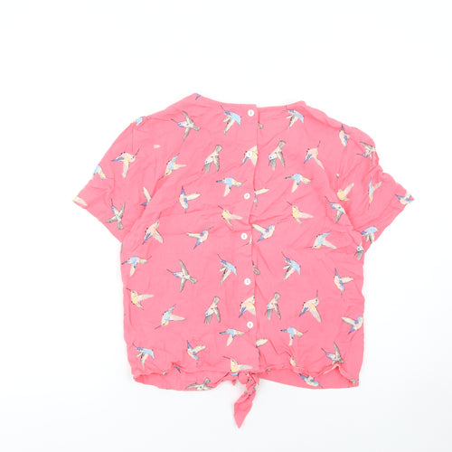 Oasis Womens Pink Bird Print Cropped Button Blouse Size 12