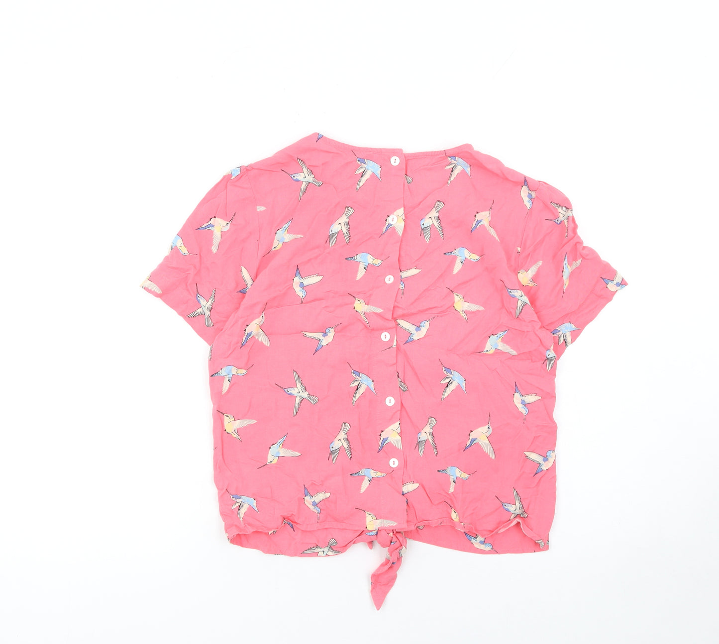 Oasis Womens Pink Bird Print Cropped Button Blouse Size 12