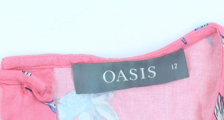 Oasis Womens Pink Bird Print Cropped Button Blouse Size 12