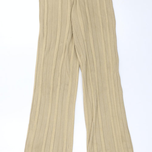 4th Reckless Women’s Beige Ribbed Knit Wide-Leg Trousers Size 10 Tall
