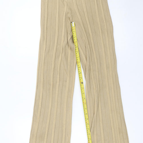 4th Reckless Women’s Beige Ribbed Knit Wide-Leg Trousers Size 10 Tall