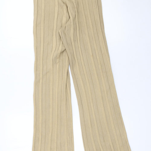 4th Reckless Women’s Beige Ribbed Knit Wide-Leg Trousers Size 10 Tall