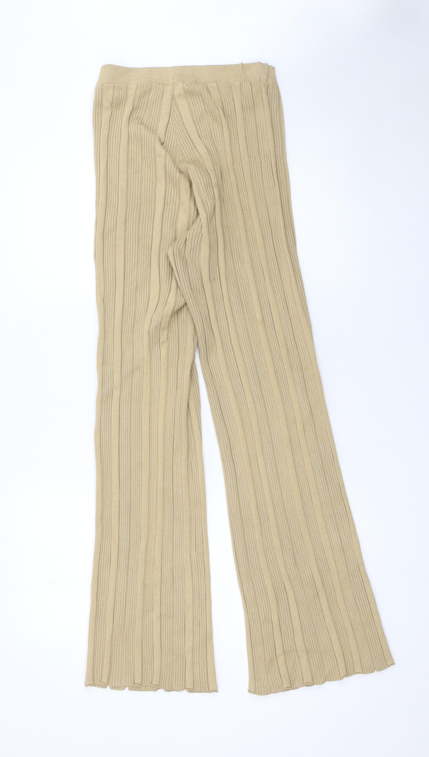 4th Reckless Women’s Beige Ribbed Knit Wide-Leg Trousers Size 10 Tall