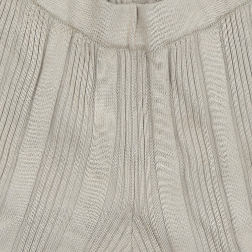 4th Reckless Women’s Beige Ribbed Knit Wide-Leg Trousers Size 10 Tall
