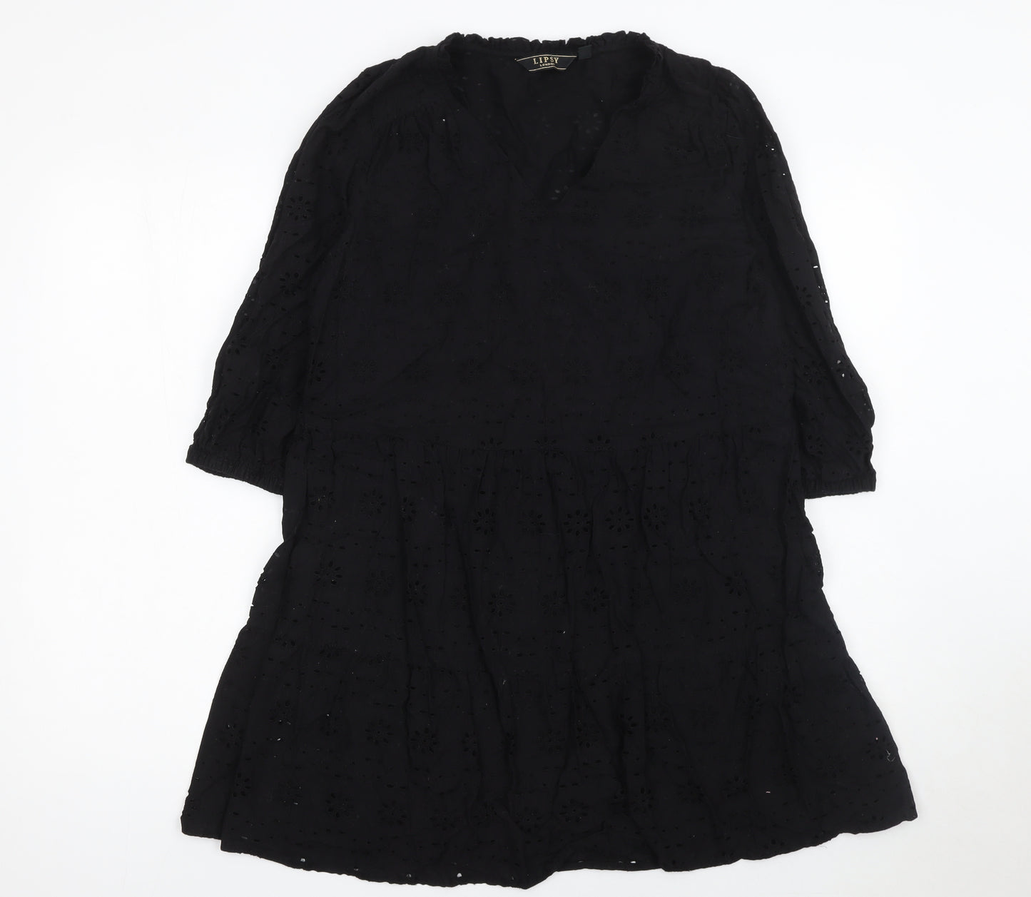 Lipsy Women Black Cotton A-Line Knee Length Dress Size 12