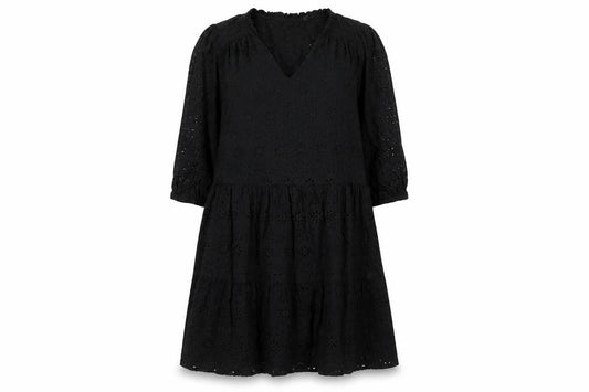 Front view of Lipsy Women Black Cotton A-Line Knee Length Dress, size 12