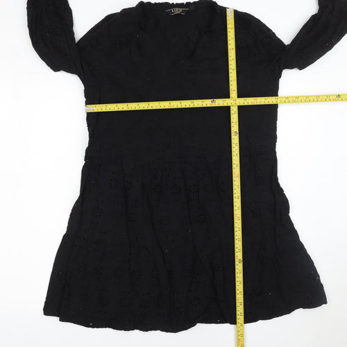 Lipsy Women Black Cotton A-Line Knee Length Dress Size 12