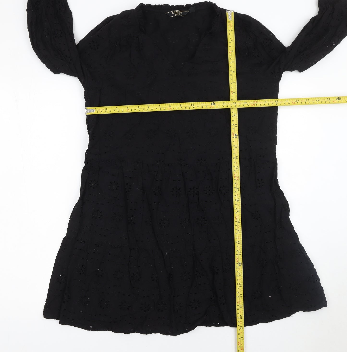 Lipsy Women Black Cotton A-Line Knee Length Dress Size 12