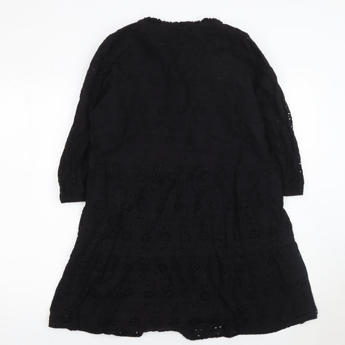 Lipsy Women Black Cotton A-Line Knee Length Dress Size 12