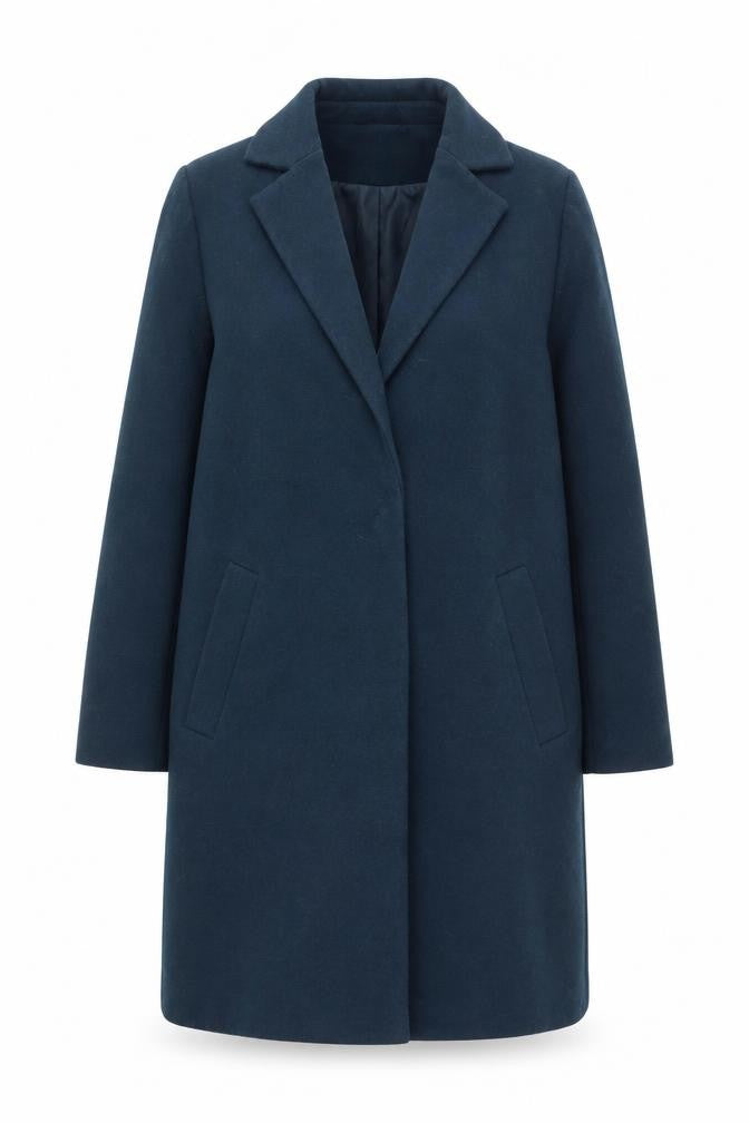 Front view of New Look Women’s Blue Long Overcoat, size UK 12, Polyester Blend