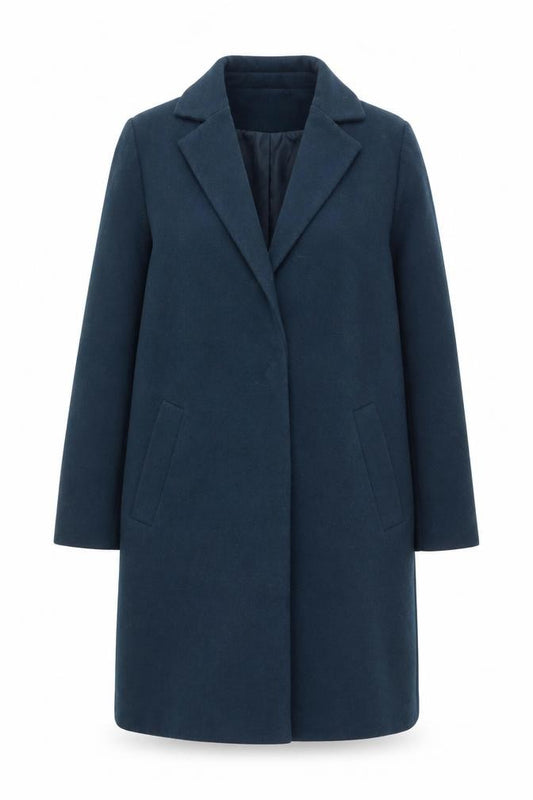 Front view of New Look Women’s Blue Long Overcoat, size UK 12, Polyester Blend
