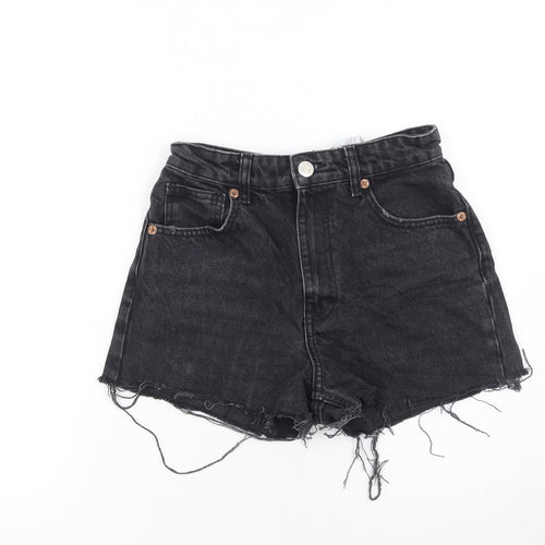 Zara Women Black Denim High Rise Cut-Off Shorts Size 8