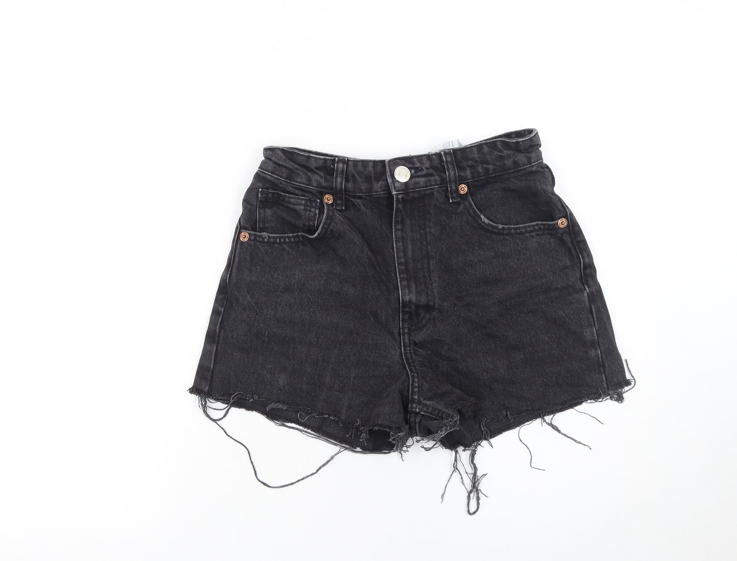 Zara Women Black Denim High Rise Cut-Off Shorts Size 8