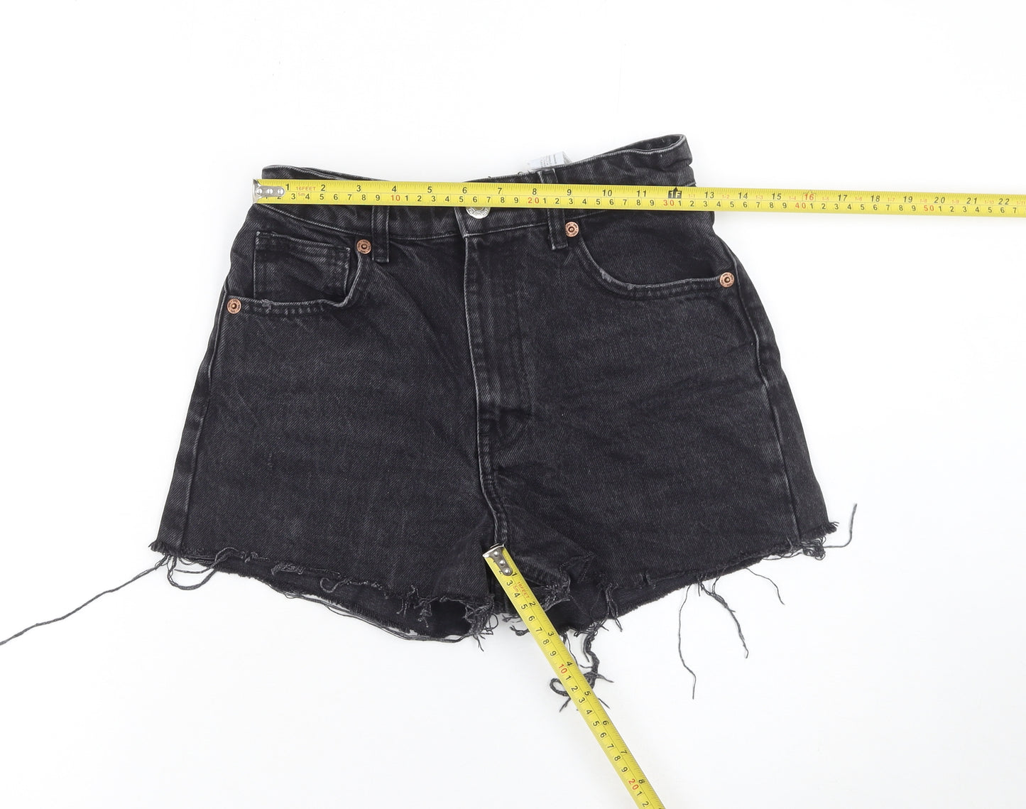 Zara Women Black Denim High Rise Cut-Off Shorts Size 8
