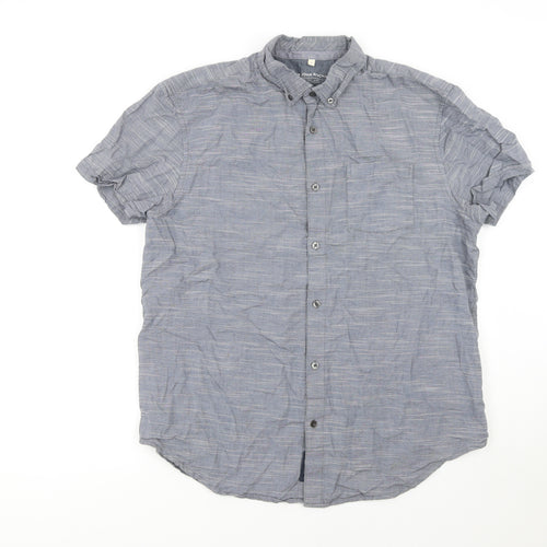 RJR John Rocha Men's Blue Cotton Short Sleeve Button-Up Shirt L