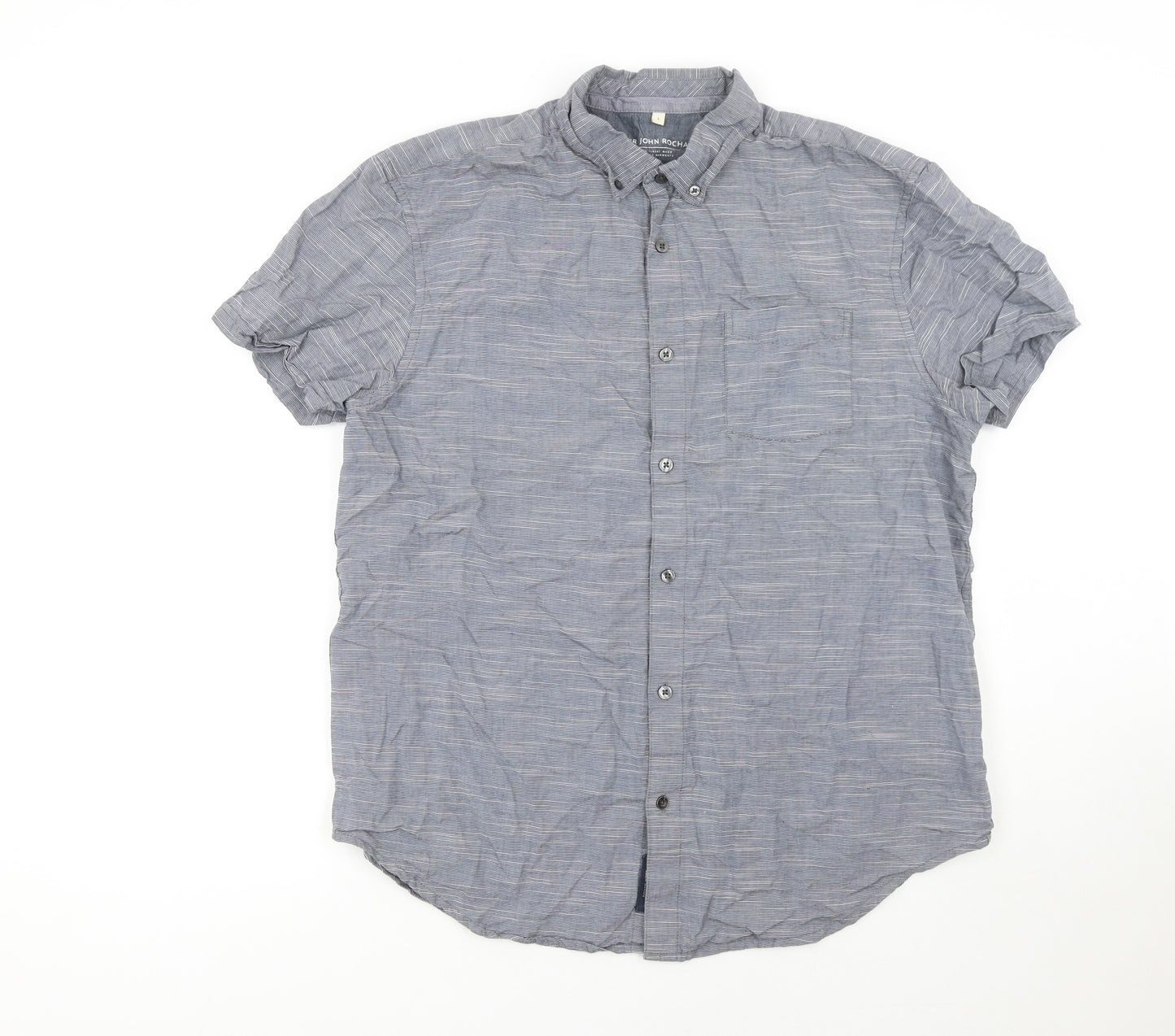 RJR John Rocha Men's Blue Cotton Short Sleeve Button-Up Shirt L