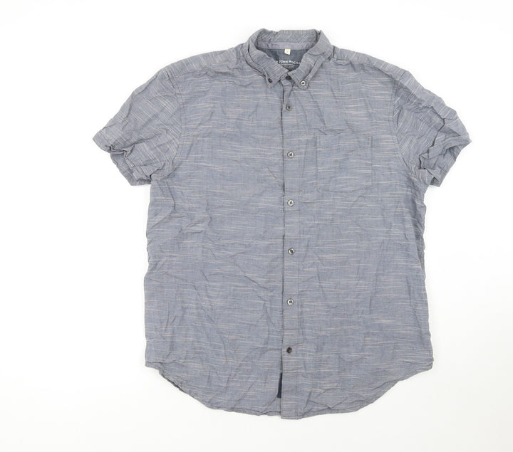RJR John Rocha Men's Blue Cotton Short Sleeve Button-Up Shirt L