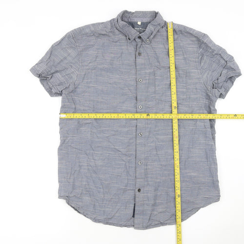 RJR John Rocha Men's Blue Cotton Short Sleeve Button-Up Shirt L