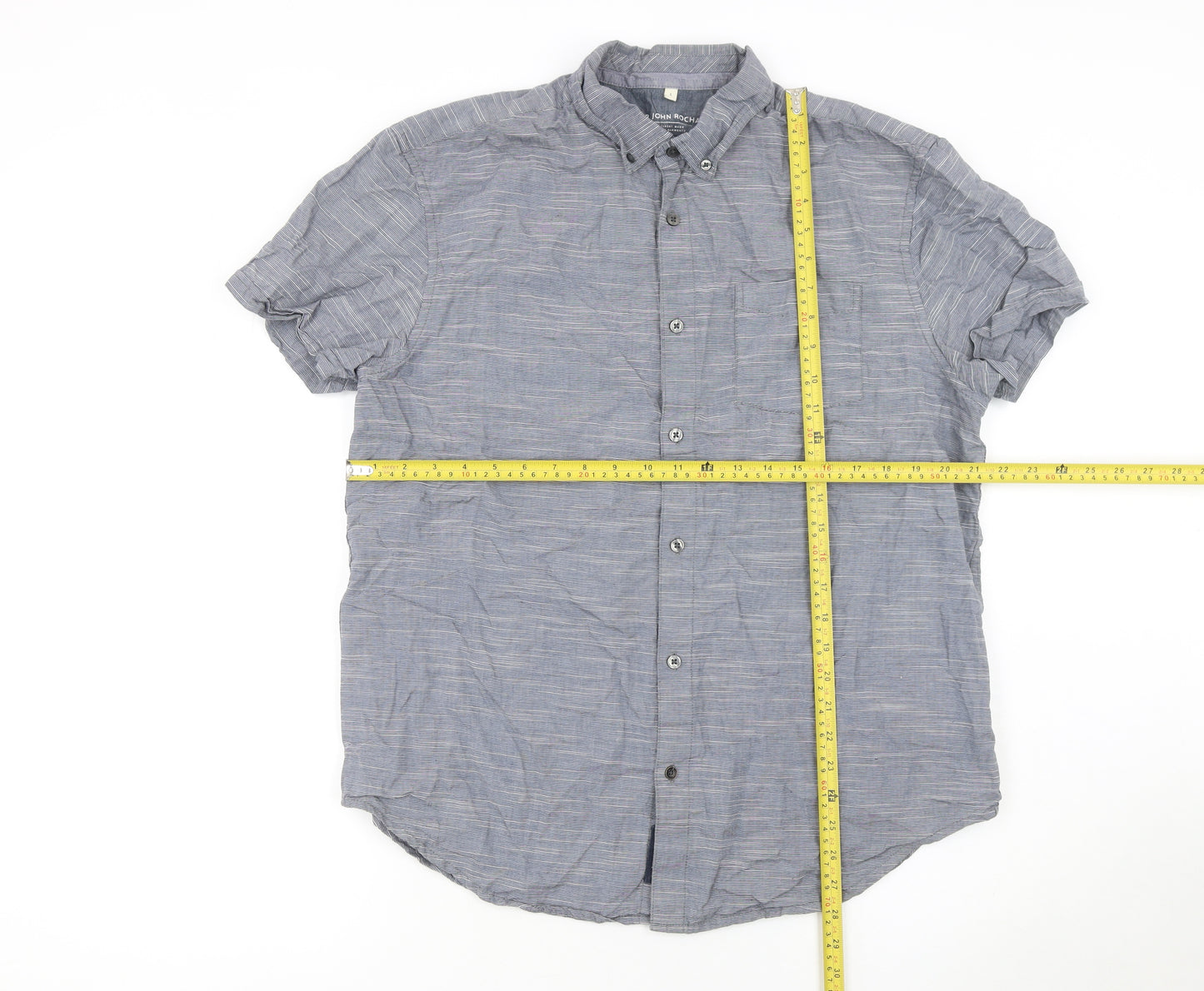 RJR John Rocha Men's Blue Cotton Short Sleeve Button-Up Shirt L